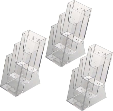 3 Pack | Folderbakje Din lang | Folderhouder | Folderdisplay | 3-vaks Tafelmodel | Helder acryl 3mm |  Din Lang (9,9 x 21cm)