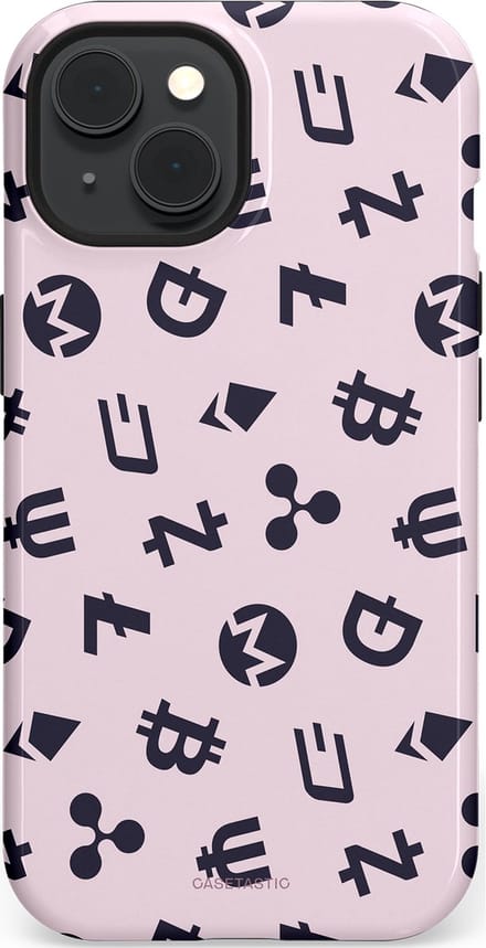 Casetastic hoesje geschikt voor Apple iPhone 15 - MagSafe - Dubbellaagse bescherming - Crypto flow - Fashion Case - Lichtgrijs Donkergrijs Wit