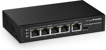 PoE Extender 5-Poorts Gigabit Switch - Repeater voor PoE In/Uit - Wandmontage
