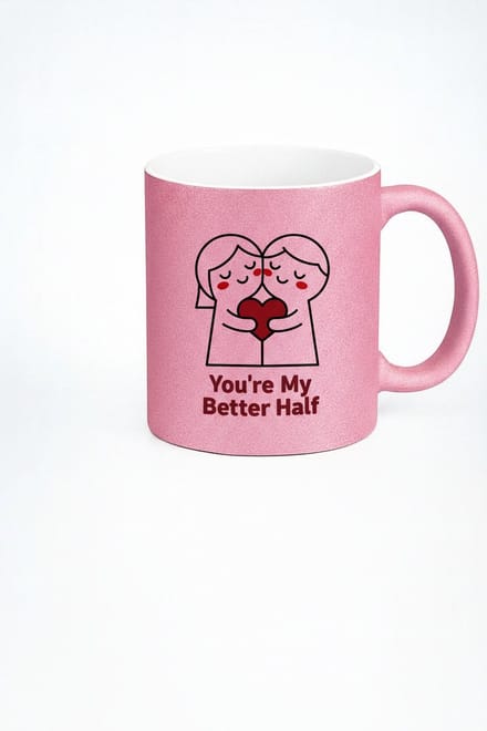 Roze Glitter Mok 'You're My Better Half' | Romantisch Cadeau voor Partner & Valentijn