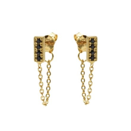 Karma Chain oorbel Black Zirconia Rectangle M2335B Goud