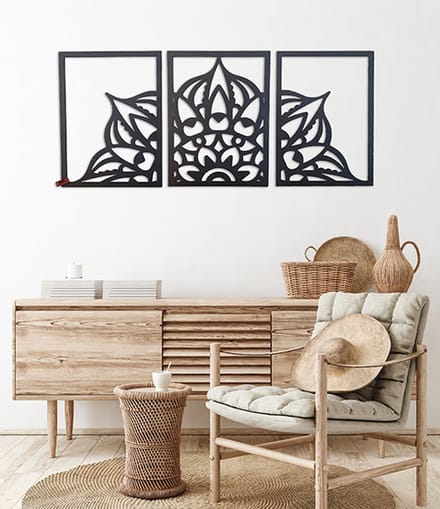 FBRK. Geometrische Boho Mandala Drieluik - Black
