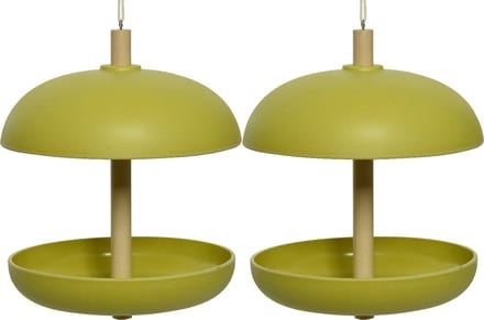 Decoris vogel voedersilo hangend - 2x - bamboe hout - groen - 21 x 25 cm