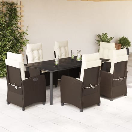 vidaXL - 7-delige - Tuinset - met - kussens - poly - rattan - bruin