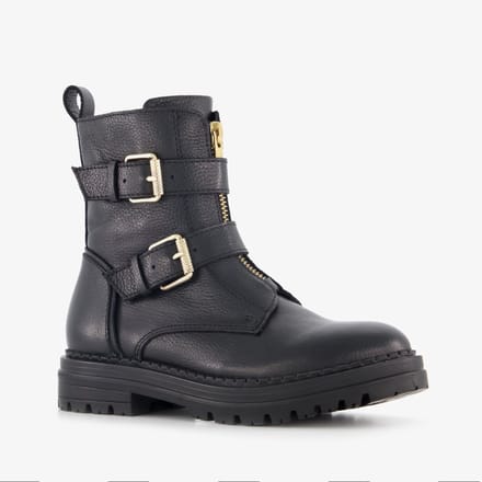 Groot leren meisjes biker boots zwart - Maat 32