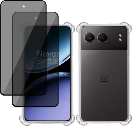 Hoesje + 2x Privé Screenprotector geschikt voor OnePlus Nord 4 – Privacy Tempered Glass - Case Transparant