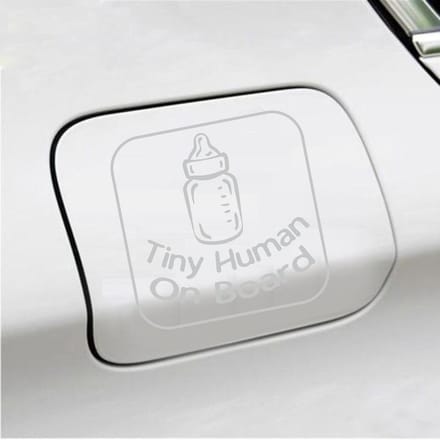 Bumpersticker - Tiny Human On Board - 14 X 14 - Licht Grijs