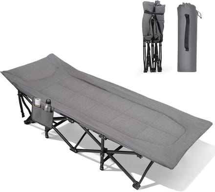 Campingbed Inklapbaar - Liggend Bed - Buiten Ontspannen - Extra Breed Ligvlak - 190 cm Lang - Grijs