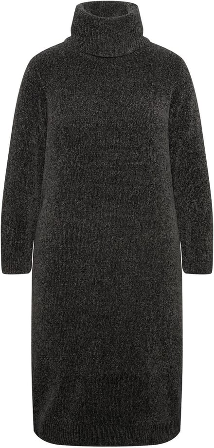 Ulla Popken - Dames - Chenille-jurk structuur breisel colkraag lange mouwen - Grafietgrijs - Maat 46+