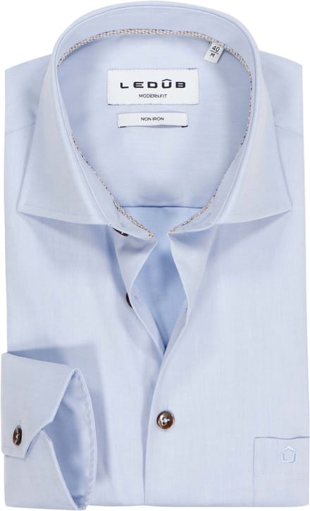 Ledûb Overhemd Modern Fine Twill Cotton Non-Iron Licht Blauw / male