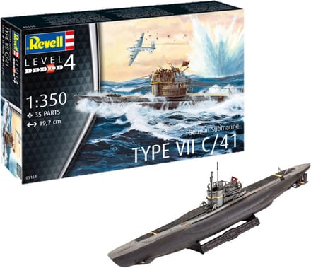 Revell Modelbouwpakket Militaire voertuigen - 05154 German Submarine Type VII C/41 Plastic - 1:350 - Modelbouw