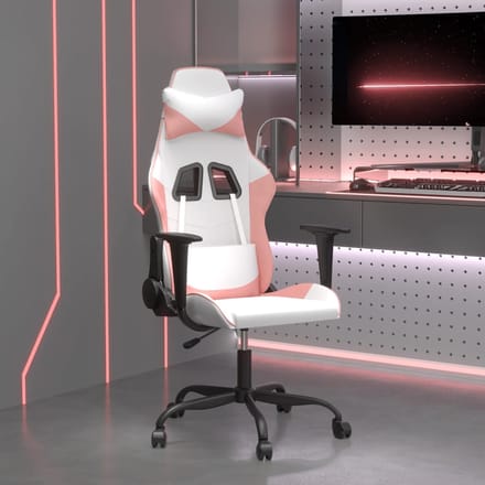 vidaXL - Massage - gamestoel - kunstleer - wit - en - roze
