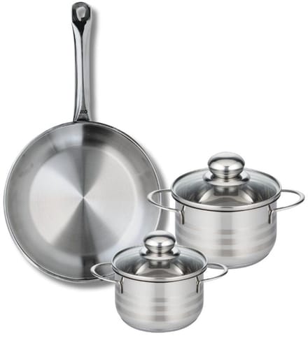 Set van 1 Koekenpan 28 cm en 2 kookpotten 14 en 16 cm Elo Profi Brillant
