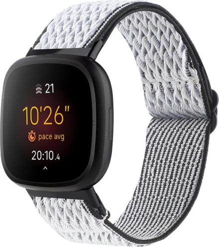 Nylon bandje - geschikt voor Fitbit Versa 4 / Sense 2 - wit-zwart