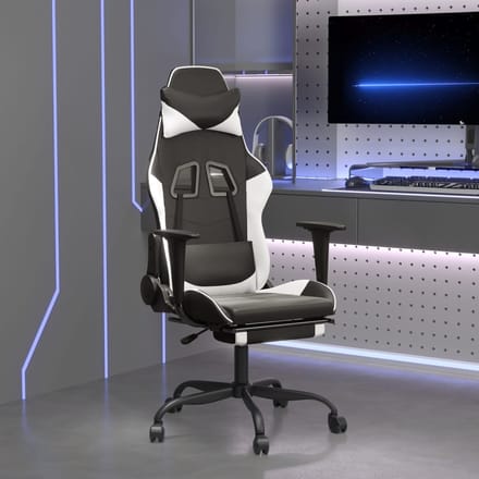 vidaXL - Gamestoel - met - voetensteun - kunstleer - zwart - en - wit