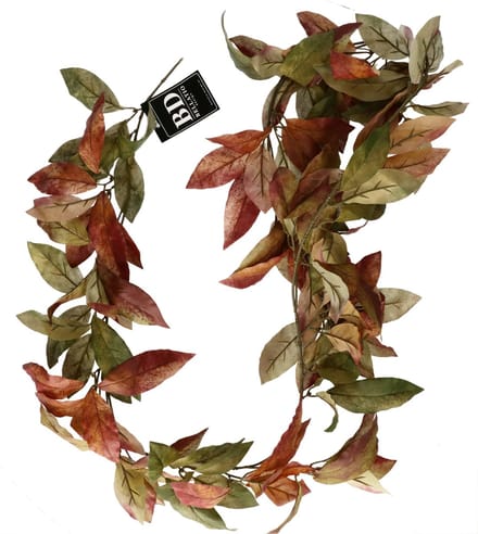 Bellatio Design kunstplant/hangplant slinger - Lychee blad - herfst kleuren - 180 cm lang - planten guirlandes