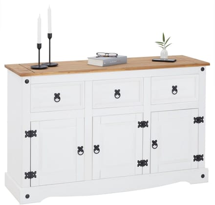 CAMPO-dressoir van massief hout met 3 lades en deuren - Wit