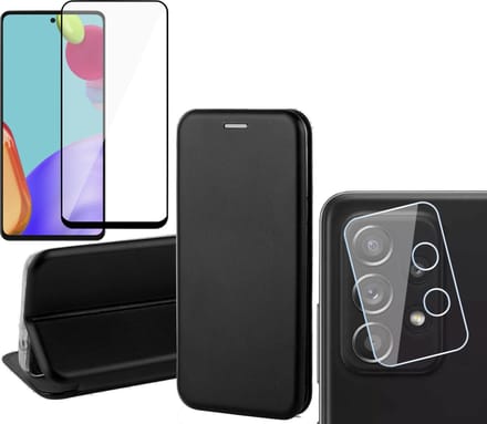 Hoesje geschikt voor Samsung Galaxy A52s - Portemonnee Book Case - Zwart - Met Full Screenprotector en Camera Screen Protector