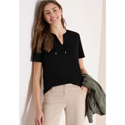 Shirt met korte mouwen en gespleten hals