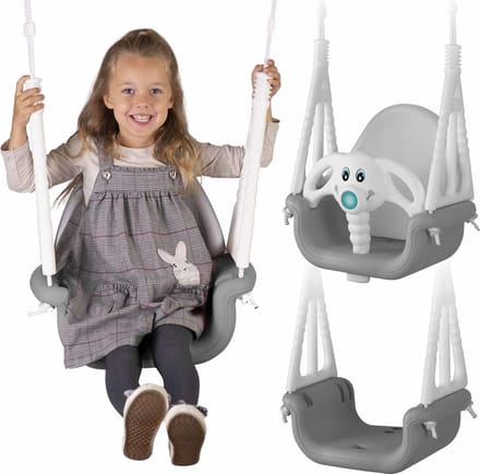 Meegroei Babyschommel Olifant Grijs & Wit - 6 Maanden tot 7 Jaar - Binnen & Buiten