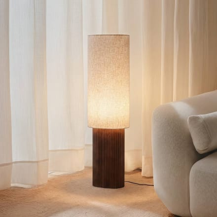 Lindby - vloerlamp - 1licht - Walnoothout, textiel - H: 100 cm - E27 - Donker hout, beige