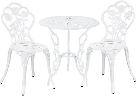 Bistroset balkonset gietijzer tuintafel en 2 tuinstoelen wit