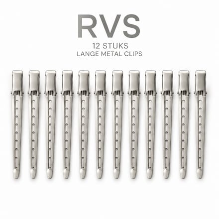 Haar in Stijl® 12 Metal Clips RVS - Afdeelklemmen - Kapper Clips 8.5 cm