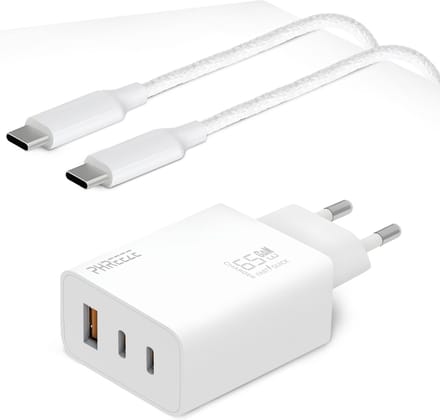 USB C Adapter 3 poorten 65W + 1 Meter USB C Kabel - Oplader - Snellader - USB C Laptop Oplader - Adapter USB C - USB C Lader – Universeel
