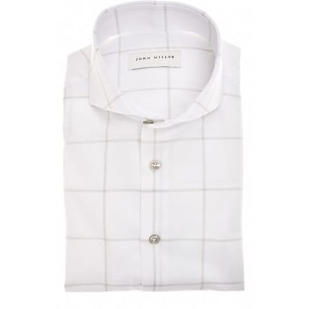 John Miller Overhemd Easy Care Cotton Large Check Wit-Grijs / male