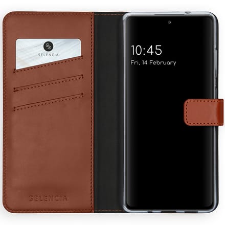 Selencia Hoesje - Geschikt voor Samsung Galaxy S20 FE - Echt Lederen Bookcase - Lichtbruin