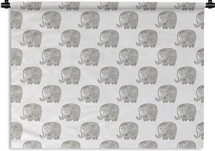 Wandkleed - Wanddoek - Doodle - Olifant - Design - 150x112 cm - Wandtapijt