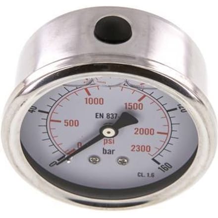 0..160 Bar Glycerine Manometer Achteraansluiting RVS/Messing 63 mm Klasse 1.6 - ML016063SHG