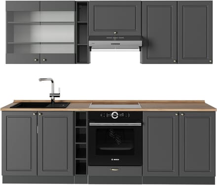 Vicco Fame-Line Complete keukeneenheid – 235 cm, WB Eik Anthrazit-Gold Landhaus