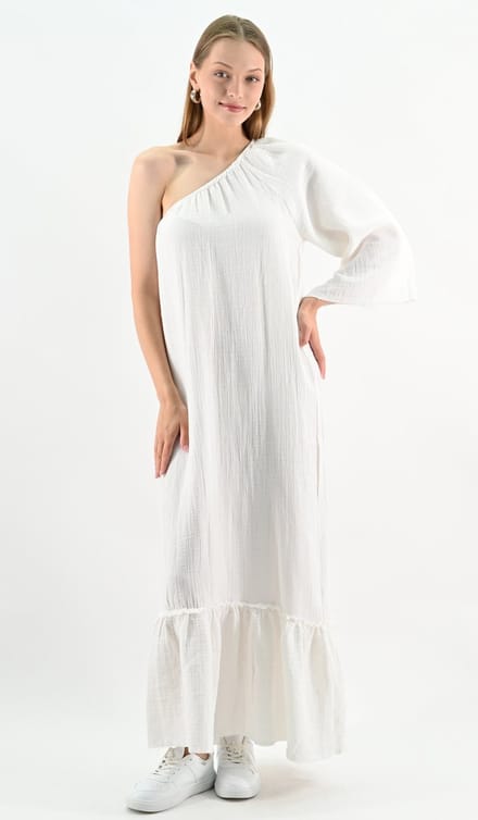 YesMooi - One-Shoulder Maxi Jurk - Linnen Blend - S (36)