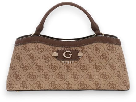 GUESS handtas schoudertas Lindsey 2 Compartment Satchel Latte Logo Lichtbruin