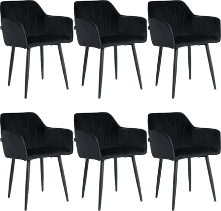 Lina® Rio Eetkamerstoelen - Zwart - Set van 6 - Velvet