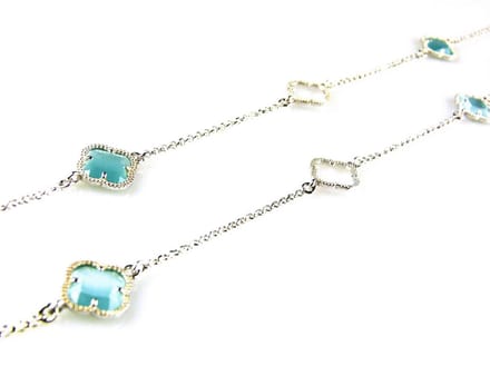 model Fiori open klavers collier in zilver turkooise klavers