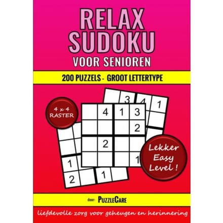 Sudoku Relax Voor Senioren 4x4 Raster - 200 Puzzels Groot Lettertype - Lekker Easy Level! - Puzzle Care
