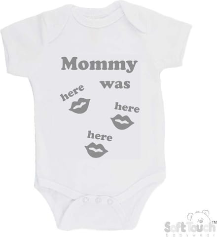 100% katoenen Romper "Mommy was here here here" Unisex Katoen Wit/grijs Maat 62/68