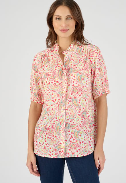 Damart - Blouse in crêpe met stretch en volants - Dames - Roze - 48