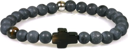 IbizaMen - matte onyx 8mm - kruisje met RVS -19cm