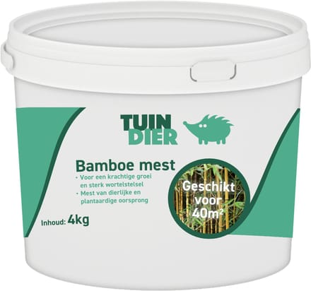 Bamboe mest | Bamboe voeding | 100% natuurlijk | In handige bewaaremmer | 4.000 gram | 4 kilogram | TUIN-DIER