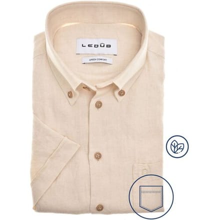 Ledûb Overhemd Uni Color Button-Down Linnen Blend Short Sleeve Zand / male