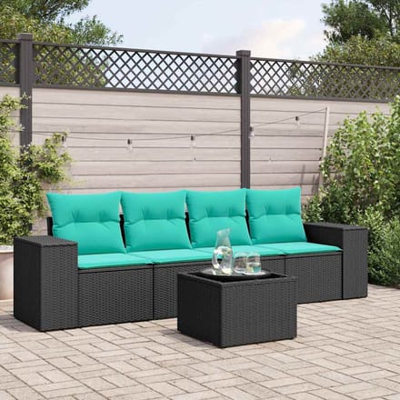 vidaXL - 5-delige - tuinbankset - met - kussens - van - zwart - polyrotan