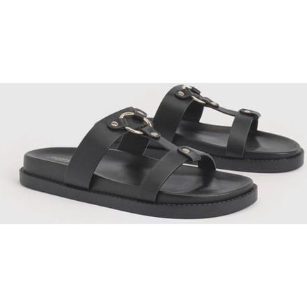 boohoo Dames Brede Pasvorm T-bar Chunky Sandalen | Zwart | Maat: 36