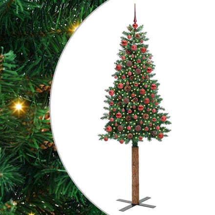 vidaXL - Slanke - Kerstboom - Groen - 180 - cm - PVC - en - massief - dennenhout