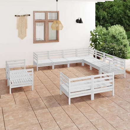 vidaXL - 11-delige - Loungeset - massief - grenenhout - wit
