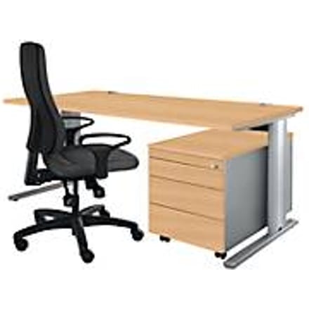 Schäfer Shop  Pure Planova Basic bureautafel en verrijdbaar ladeblok 1233, beukenpatroon/blank aluminium