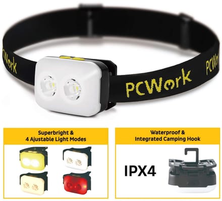 PCW12C LED hoofdlamp 380 lumen USB C oplaadbaar met warm wit koud wit focus en flood IPX4