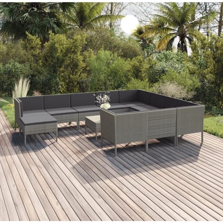 vidaXL - 12-delige - Loungeset - met - kussens - poly - rattan - grijs